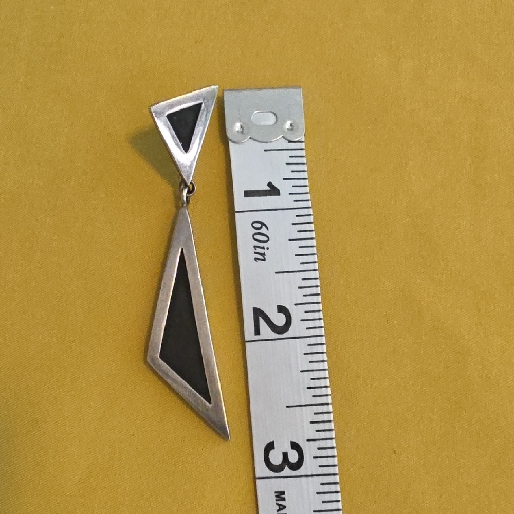 Vintage 925 Silver Geometric Drop Earrings - "YV" Hallmark - JanVan Schaik - Picture 4 of 6